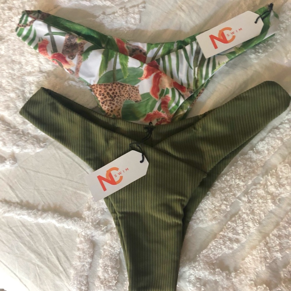 Olive and jungle print swim bottoms